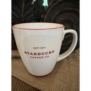 Starbucks Cup RED White Abbey Mug "Est 1971 Starbucks Coffee Co" 18 oz